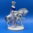 Vintage Porcelain Equestrian Pair Man And Lady Riding Gray Horse Pair  Germany