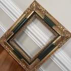 Gold Leaf Baroque Gorgeous Dark Green Wooden Frame-15 75x13 75   x2    10x8   -vtg