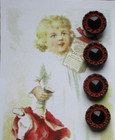Set Of 4  Vintage 1 2   Black Orange  Lace Painted Edge Glass Buttons  nos