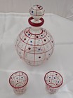 Vtg Decanter Set Clear Crackle Glass With 2 Shot Glasses Grid Polka Dot Pattern