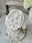 French Antique Bonnet Tulle White Lace Needlework Embroidered Embroidery Coiffe