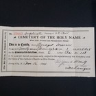 Vintage 1941 Receipt Cemetery Plot Burial Grave Hudson Co Catholic  Cemetery N j