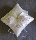 New Gift Handmade Hand Wedding Bead White Ring Pillow Set Kissing Ball 4pc