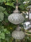 Vintage Hollywood Regency Dual Pendant Swag Lamp Hobnail Glass Prisms