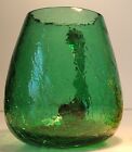 Crackle Glass Hand Blown Mug Blue Green Applied Handle Vintage 12 Oz 4  Tall
