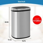 Motion Sensor 13 Gallon 50 Liter Stainless Steel Odorless Slim Trash Can -silver