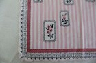 Vtg Handkerchief W stripes  Floral Design  Scalloped Rolled Edge  Retro Hankie