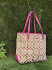 Coach 12cm Signature Zip Top Tote In Khaki   Cranberry F36375