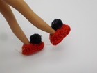 Vintage Small Doll 9  Under Crochet Booties W  Pom Poms Red Black Knit Shoes