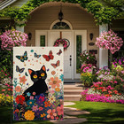 Spring Cat Garden Flag 12x18 Inch Double Sided Summer Butterfly Colorful Floral