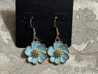 Vintage Blue Floral Enamel Gold Dangle Fashion Bohemian Casual Fun Earrings