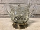 Vtg Glass Etched Floral Decorated Creamer And Sugar Bowl Sterling Mounted