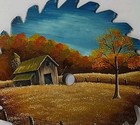 Vintage Round Saw Blade Hand Painted Signed Country Barn Scene
