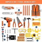 Kids Tool Bench Toy Workbench 4-in-1 Set W  Storage  Electric Drill  90 Pcs
