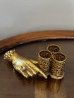 Vintage Gold Tone Filigree Lipstick Holder Lady Hand Vanity Hollywood Regency
