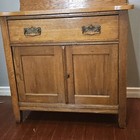 Antique Oak Dry Sink Cabinet W  Towel Bar  Brass Pulls  Farmhouse Washstand