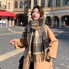 British Plaid Winter Scarf For Women Men Retro Tartan Check Tassel Shawl Wrap