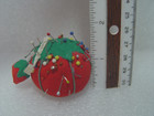 Vintage 3  Sewing Tomato Pin Cushion With Strawberry And Inserted Pins Japan