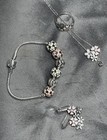 Flower Crystal Jewelry Set Bracelet Necklace Ring Earrings Silver Pink