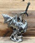 Dragon Silver With Sword  Resin Figurine 6 5  X 5 