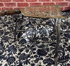Unusual Antique Large Brass   Cast Iron Kettle Ian Iron Trivet Stand 9    High