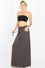 Women s Maxi Skirt Soft Stretch Knit Drawstring High Waist Casual Basic Solids 