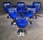 Libbey Premier Cobalt Blue Glass Water Wine Iced Tea Goblets Set Of 6 Vintage