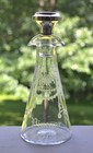 Vintage Sterling Silver Mounted Blown Glass Etched Oil   Vinegar Decanter Cruet