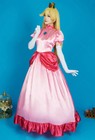 Women Princess Cosplay Costume Pink Peach Dress With Crown Underskirt And Gloves