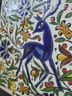 Vintage Hand Made Greek Deer And Flowers Ceramic 6 x6  Tile By Smaltotechniki