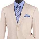 Vinci Men s Tan Striped Seersucker 2-button Modern Fit Cotton Suit - New