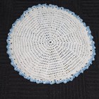 Vintage Handmade Hand Crocheted Blue And White Round Doily Approx 8 