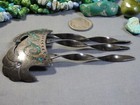 1970s Navajo Gibson Gene Turquoise Inlay Sterling Silver 4 125 36g Hair Comb Snd