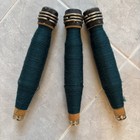 Lot Of 3 Dark Green  Vintage Wood Textile Mill Bobbins Spools Yarn Wool Weaving