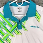 Adidas Golf Polo Shirt Boys Xl White Teal Green Graphic Short Sleeve Performance