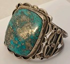 Native American Chunky Turquoise Sterling Silver Wide Band Cuff Old Pawn