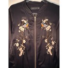Zara Woman Black Satin-look Viscose Embroidered Floral Bird Bomber Jacket Small