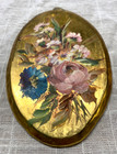 Vintage Floral Wall Plaques Hand Painted 70s Gold Flower Painting Hanging Decor