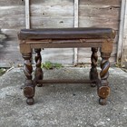 Antique Vintage Wooden Barley Twist Wooden Stool With Leather Seat Retro Decor