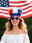 4th Of July Accessories Kit  Hairy Headband Red White Blue Glasses 4th Of July O