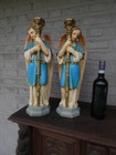Antique Pair French Chalk Arch Angel Figurine Statue Candle Holders Religious