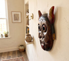 African Wood Mask Hand Carved Ceremonial Tribal Tiki Decor Wall Hanging - Ork