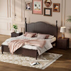 3 Pieces Bedroom Sets  Queen Size Wood Platform Bed   2 Nightstands  Dark Walnut