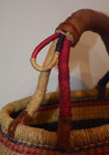 Vtg African Ghana Bolga Basket Hand Woven Leather Handle Market Basket