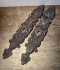 Vintage Pair Gothic Ornate Door Knob Escutcheon Plates Eastlake Cast Brass Heavy