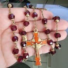 Vintage Rosary Gold Tone 800 Silver Enamel Crucifix Glass Beads Roma Italy Faith