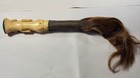 Vintage Hand-carved African Tribal Fly Whisk With Leather Wrapped Handle