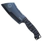 Black Fixed Blade Hunting Knife Full Tang Tactical Cleaver Blade   Sheath 9 5 