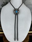 Stunning Vintage Alpaca Silver Turquoise Western Bolo Tie
