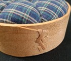 Shaker Style Pin Cushion 4  W Pumpkin Wedge Navy Plaid Light Wood Band
